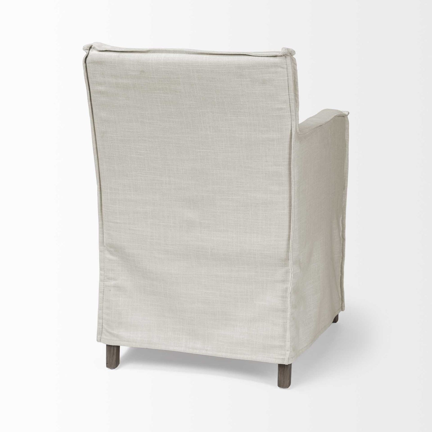 Cream and Brown Slipcovered Upholstered Fabric Dining Arm Chair