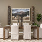 Cream and Brown Slipcovered Upholstered Fabric Dining Arm Chair