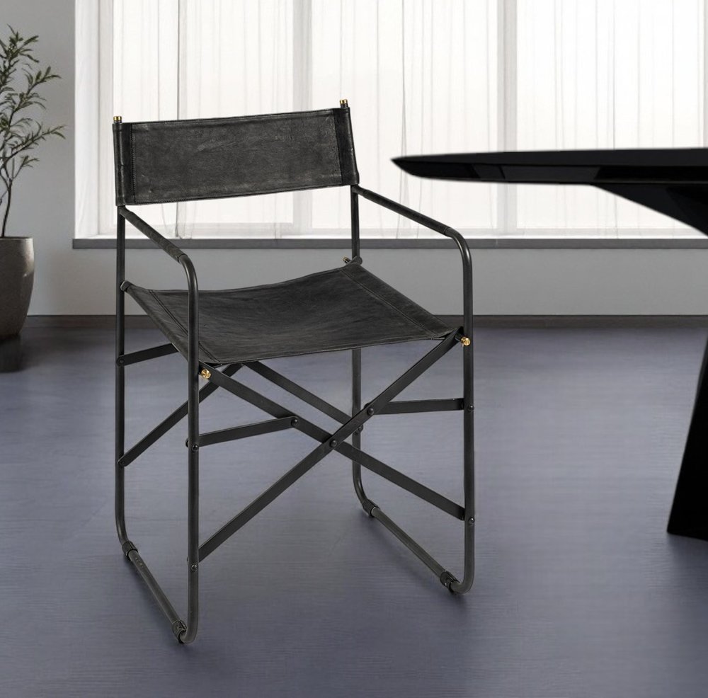 Black Leather Open Back Dining Arm Chair