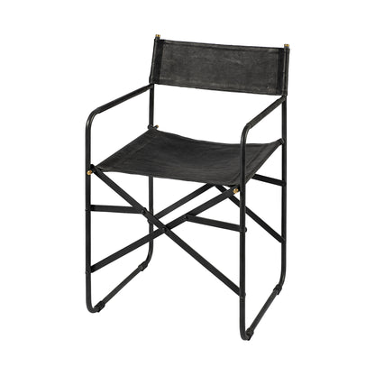Black Leather Open Back Dining Arm Chair