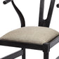 Beige And Black Upholstered Linen Wishbone Back Dining Side Chair