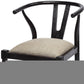 Beige And Black Upholstered Linen Wishbone Back Dining Side Chair