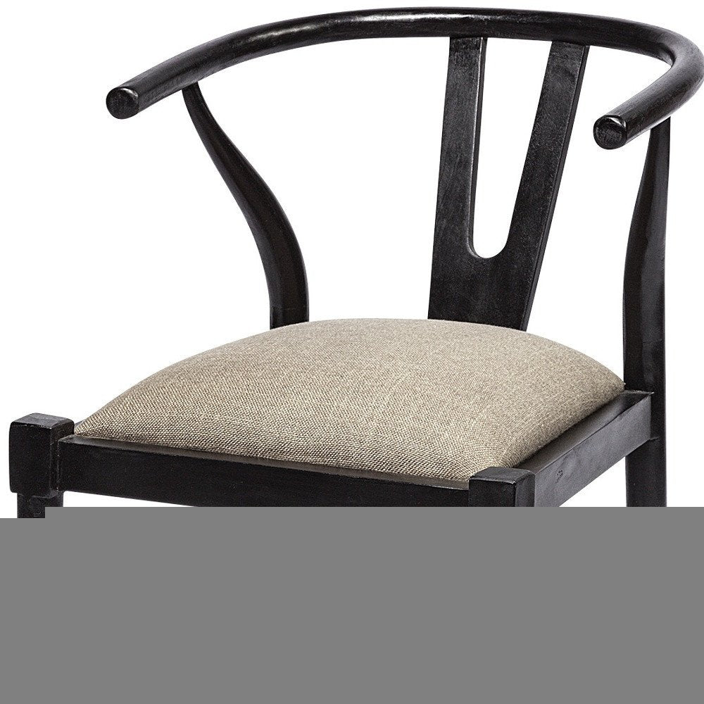 Beige And Black Upholstered Linen Wishbone Back Dining Side Chair