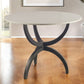 40" Off White And Black Rounded Marble And Metal Three Leg Base Dining Table