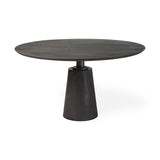 54" Brown Rounded Solid Wood And Metal Pedestal Base Dining Table