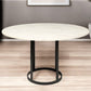 48" White And Black Rounded Marble And Metal Pedestal Base Dining Table