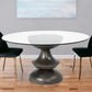 60" Clear And Brown Rounded Glass And Solid Manufactured Wood Pedestal Base Dining Table