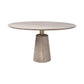 54" Brown And Gold Rounded Solid Wood And Metal Pedestal Base Dining Table