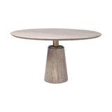 54" Brown And Gold Rounded Solid Wood And Metal Pedestal Base Dining Table