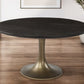 54" Black And Brass Rounded Solid Wood And Metal Pedestal Base Dining Table