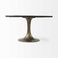 54" Black And Brass Rounded Solid Wood And Metal Pedestal Base Dining Table