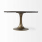 54" Black And Brass Rounded Solid Wood And Metal Pedestal Base Dining Table