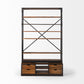 94" Black And Brown Distressed Copper and Wood Four Tier Library Bookcase with Four Drawers