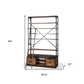 94" Black And Brown Distressed Copper and Wood Four Tier Library Bookcase with Four Drawers