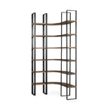 90" Black And Brown Iron and Wood Six Tier Bookcase