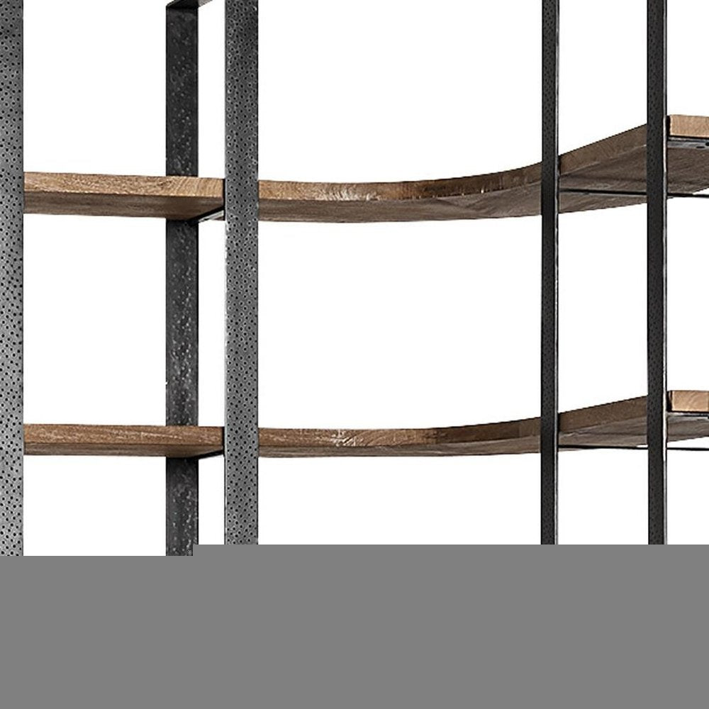 90" Black And Brown Iron and Wood Six Tier Bookcase