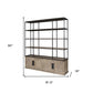 90" Brown Iron and Wood Three Tier Bookcase