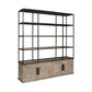 90" Brown Iron and Wood Three Tier Bookcase