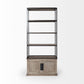 90" Brown Iron and Wood Three Tier Bookcase