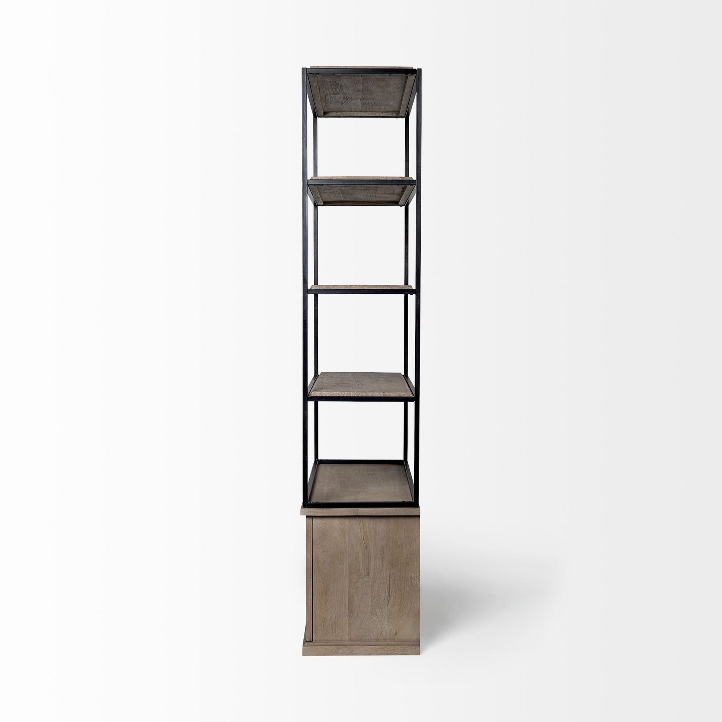 90" Brown Iron and Wood Three Tier Bookcase