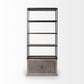 90" Brown Iron and Wood Three Tier Bookcase