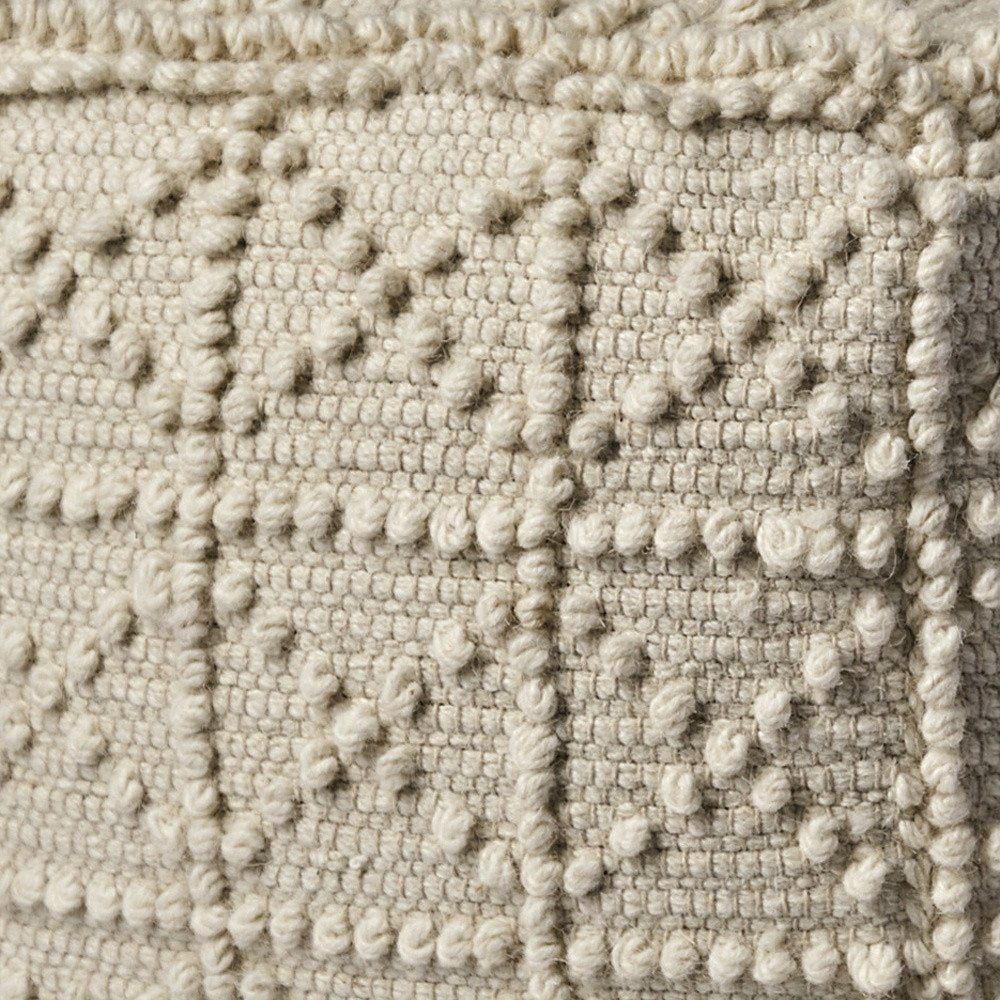 18" Ivory Wool Knubby Geometric Cube Pouf Ottoman