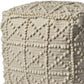 18" Ivory Wool Knubby Geometric Cube Pouf Ottoman