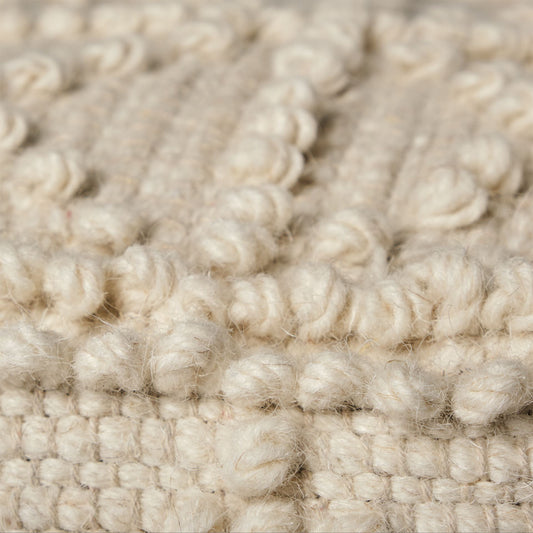 18" Ivory Wool Knubby Geometric Cube Pouf Ottoman