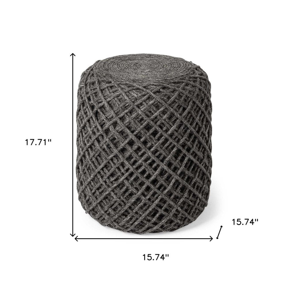16" Gray Upholstery Cylinder Abstract Pouf Ottoman