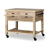 32" Natural Solid Wood Rolling Kitchen Island With Storage
