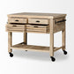 32" Natural Solid Wood Rolling Kitchen Island With Storage