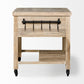 32" Natural Solid Wood Rolling Kitchen Island With Storage