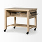 32" Natural Solid Wood Rolling Kitchen Island With Storage