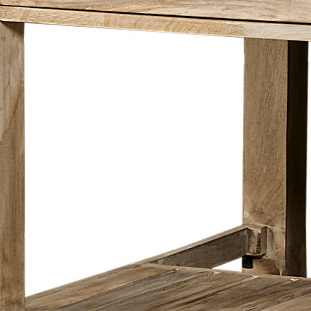 32" Natural Solid Wood Rolling Kitchen Island With Storage