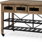 Brown Solid Wood Top Kitchen Island With Two Tier Black Metal Rolling