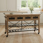 Brown Solid Wood Top Kitchen Island With Two Tier Black Metal Rolling