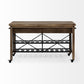 Brown Solid Wood Top Kitchen Island With Two Tier Black Metal Rolling