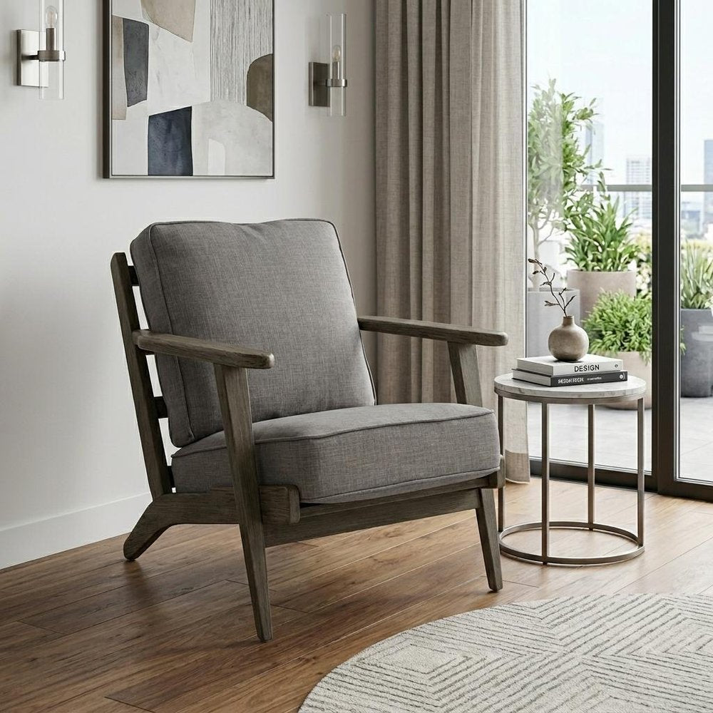 31" Gray and Brown Fabric Lounge Chair