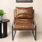 35" Brown and Black Leather Distressed Lounge Chair