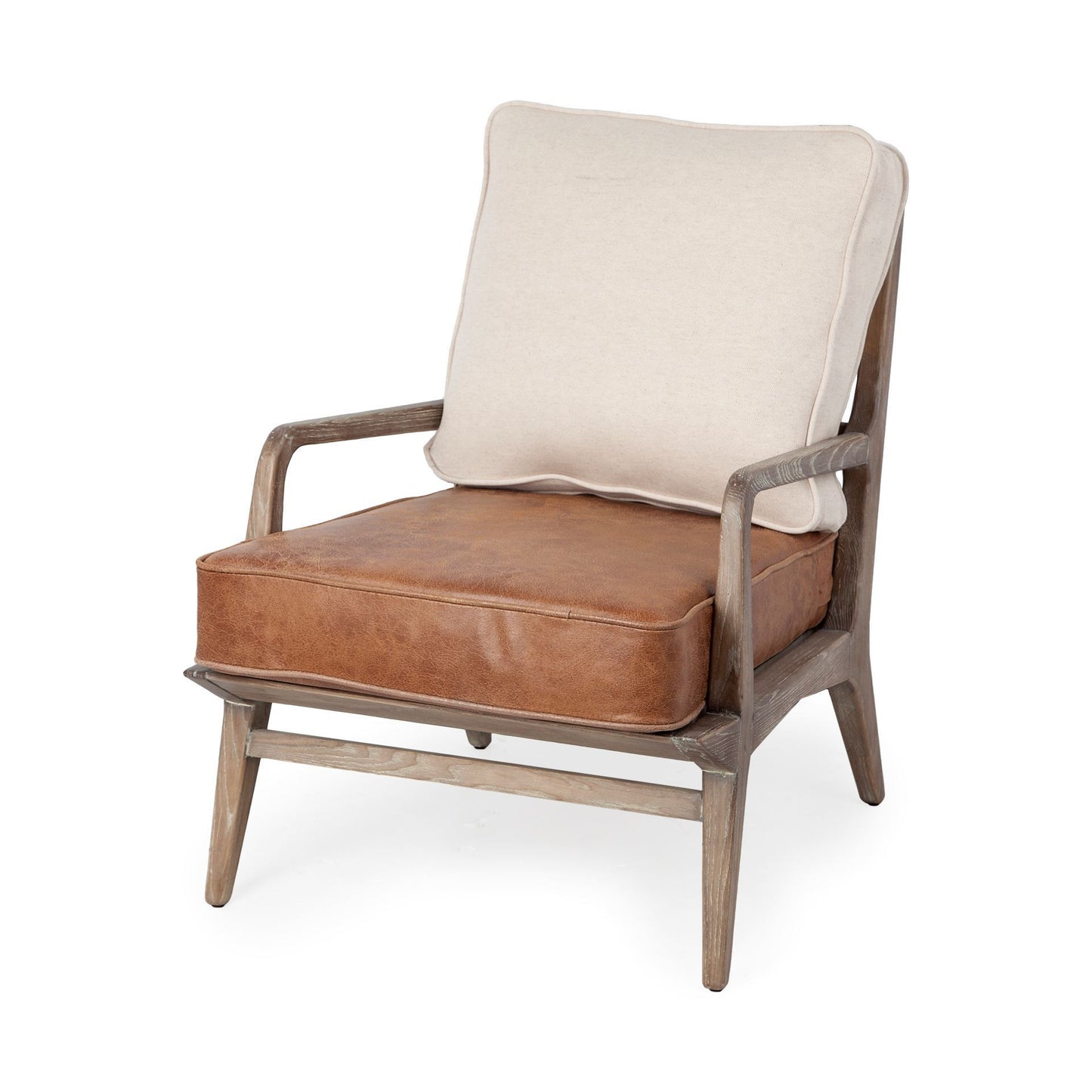 24" Beige and Brown Leather Arm Chair