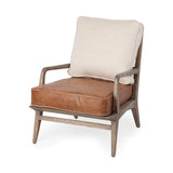 24" Beige and Brown Leather Arm Chair
