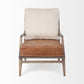 24" Beige and Brown Leather Arm Chair