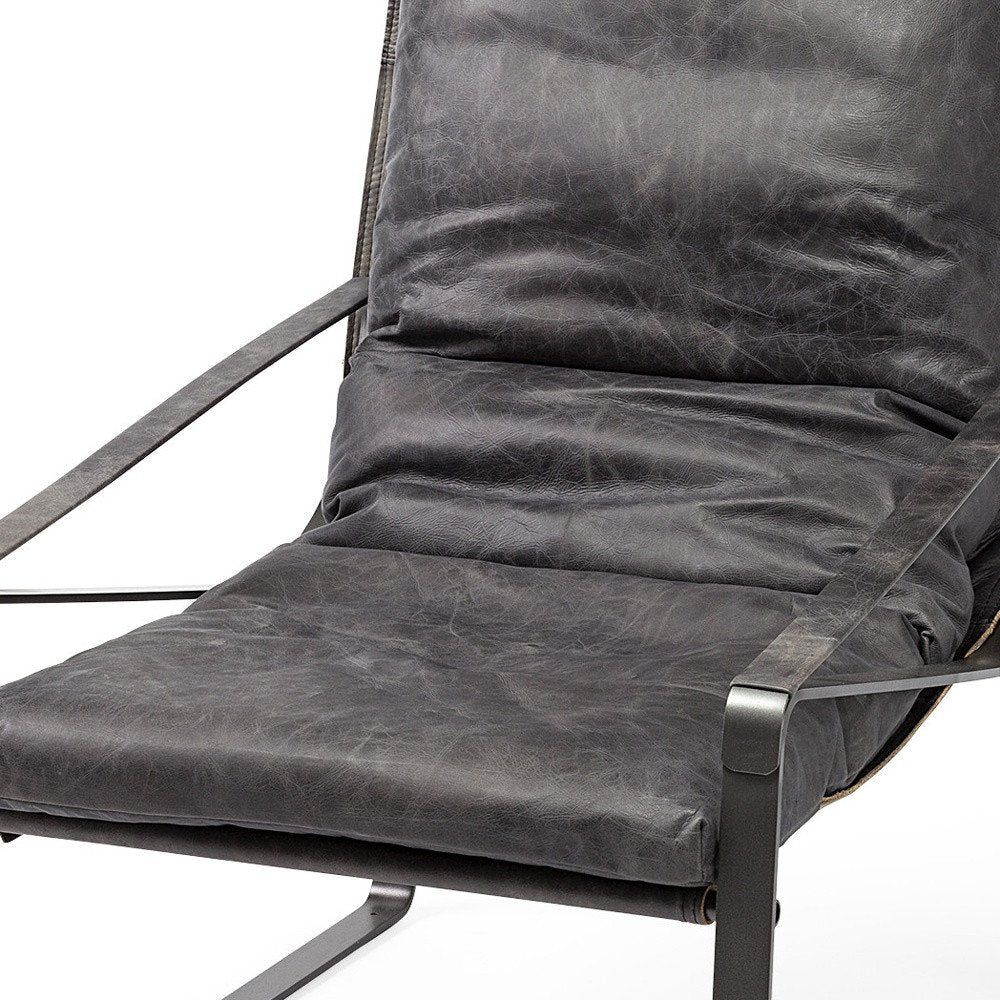 35" Black Leather Distressed Arm Chair