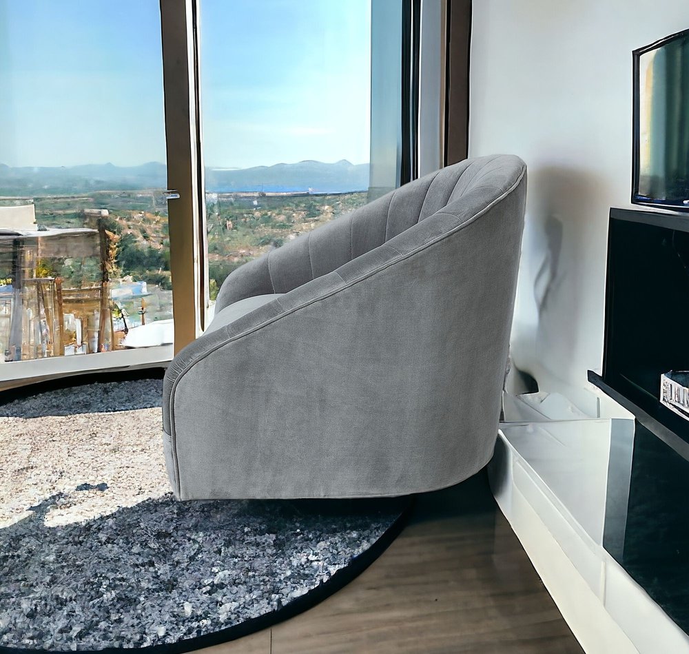 29" Gray and Copper Velvet Lounge Chair