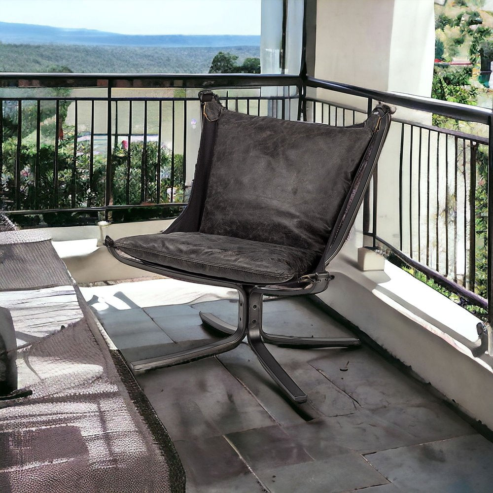 28" Black Distressed Wingback Chair