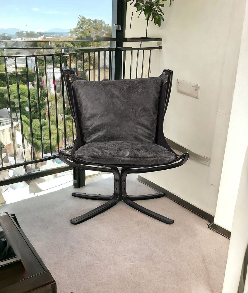 28" Black Distressed Wingback Chair