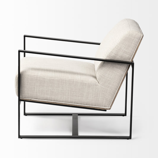 32" Cream and Black Fabric Arm Chair