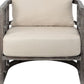 30" Cream and Brown Fabric Distressed Arm Chair