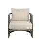 30" Cream and Brown Fabric Distressed Arm Chair