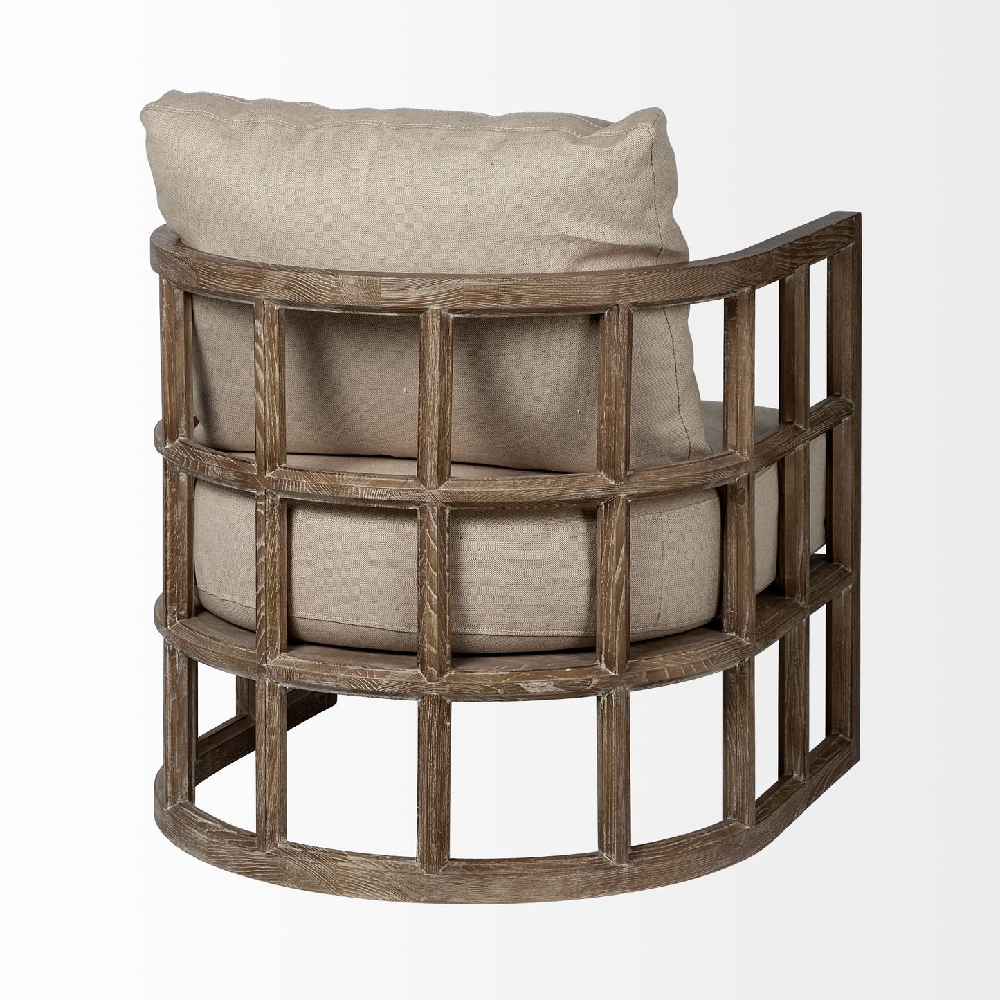 30" Cream and Brown Fabric Arm Chair